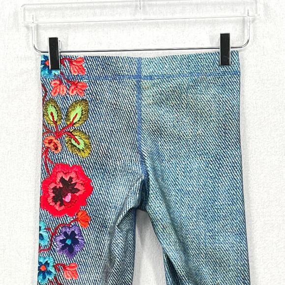 TEREZ Floral Embroidery Denim Print Leggings Womens XS Pull On Low Rise Ankle - Picture 6 of 14
